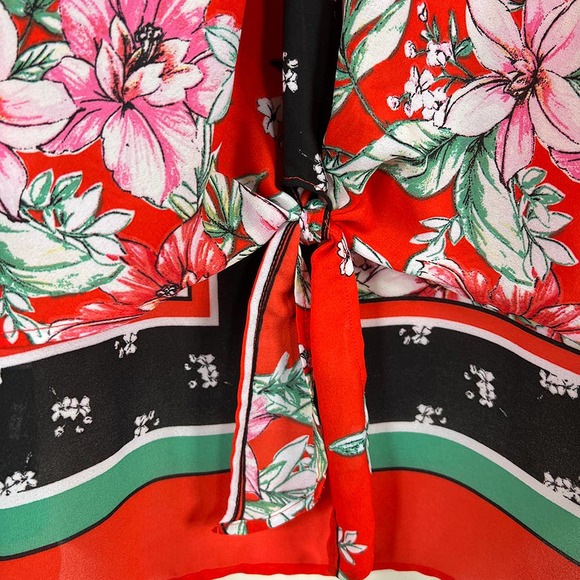 Fig & Flower Peasant Boho Tie Front Lace Back Tunic Long Sleeve MEDIUM - Picture 5 of 13